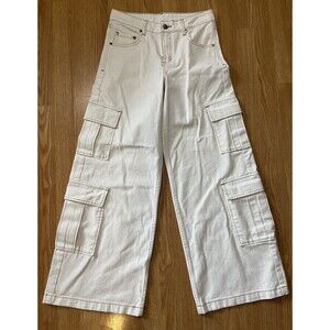 NWT Milk It Ivory Low Rise Wide Leg Patch Pocket Combat Jeans Size 8
